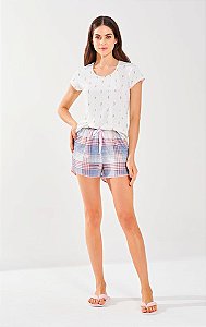 3759 - Pijama com shorts xadrez e blusa de manga curta