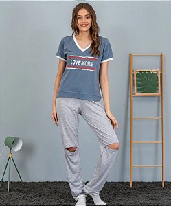 12001 - Pijama t-shirt com calça com abertura no joelho