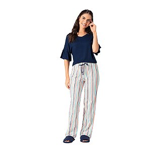 10380026 - Pijama de calça e blusa com manga com babado