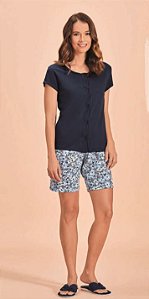 105718 - Pijama de bermuda florida blusa de botões e manga curta