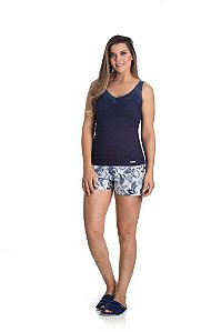 0701092 - Pijama de shorts de algodão com regata em ribana