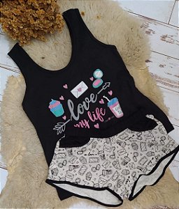 1144 - Pijama de shorts com regata em algodão