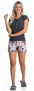 0701087 - Pijama shorts algodão e blusa em ribana de manga curta