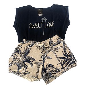 1020 - Pijama de shorts com blusa de manga japonesa - Sweet Love
