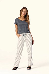 10380012 - Pijama de calça listrada e blusa de manga curta chumbo
