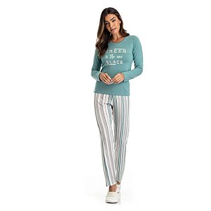 Pijama Longo em Viscolycra com Blusa Manga Curta e Calça Xadrez Pied-de- Poule, Shopping