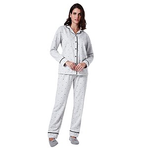 9683 - Pijama calça e manga comprida aberto moletinho flanelado
