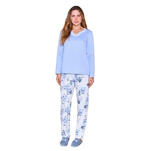 9585 - Pijama flanelado com detalhe em renda