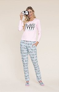 14938 - Pijama Feminino Calça e Manga Longa Pinguins