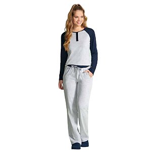 10100039 - Pijama feminino calça e manga longa com abertura