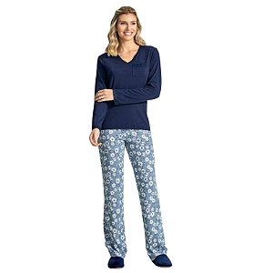 10100055 - Pijama Feminino calça e manga longa 100% algodão