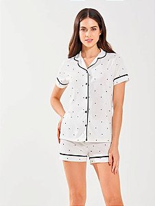 3764 - Pijama feminino shorts e manga curta de botões