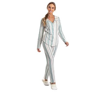 0801018 - Pijama Feminino Calça e Manga Longa Aberto