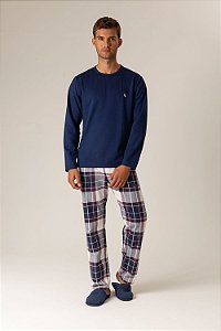 9757 - Pijama Masculino Moletinho Xadrez com Blusa Marinho