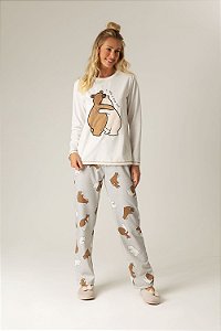 9867 - Pijama Feminino em Moletinho Flanelado Abraço de Urso