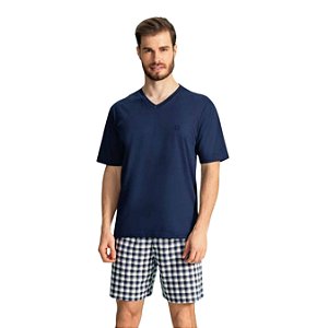 Pijama masculino shorts xadrez e blusa marinho 12270008