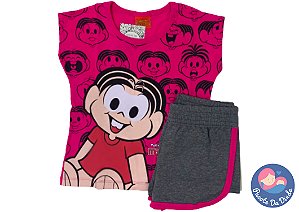 Conjunto Mônica: Blusa Rosa e Short Mescla - Produto Original Turma da Mônica