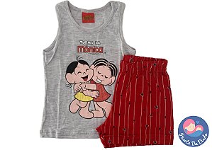 Conjunto Mônica&Magali: Blusa Regata Mescla e Short Vermelho - Produto Original Turma da Mônica