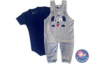 Conjunto Jardineira Menino: Cachorro + Body Manga Curta