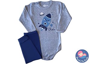 Conjunto Body Manga Longa + Calça: Estampa de Foguete