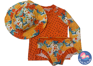Kit 3 peças UV 50+: Blusa manga longa + Chapéu + Calcinha de babado