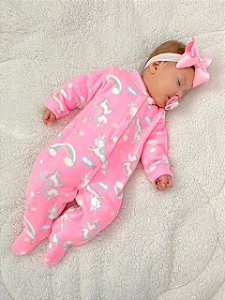 Macacão Soft Bebê Menina Rosa Neon Unicórnio