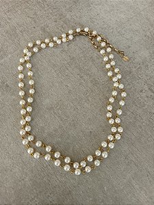 Colar longo de pérolas (ouro velho) - COL866