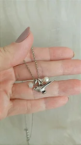 Colar passarinho, cristal e pérola - COL1178