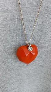 Colar coração facetado com ponto de luz (vermelho) - COL1246