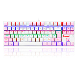 TECLADO MECANICO GAMER REDRAGON DAKSA BRANCO E ROSA COM SWITCH AZUL (K576WP-R PT BLUE)