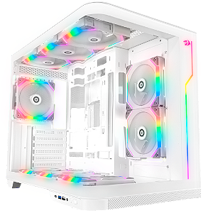 Gabinete Gamer Redragon Wideload Extreme Lunar White, Mid Tower, RGB, Vidro Curvado, ATX, Branco, Sem Fonte, Sem Fan, CA-605W
