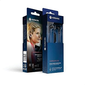 Fone De Ouvido Motorola Earbuds 2-S com Microfone e Isolamento de Ruído Preto