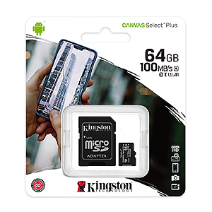 CARTAO DE MEMORIA SD KINGSTON CANVAS SELECT PLUS CLASS 10UHSI 64GB MICRO+ADAPTADOR SDCS264GB