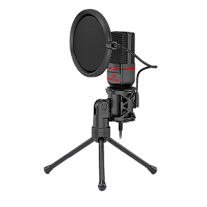 Microfone Gamer Redragon Seyfert Profissional Podcast, P2, Com Tripé E Pop Filter - GM100