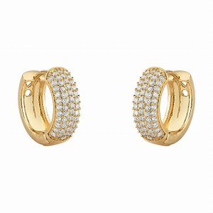 Brinco Argola Cravejada M Banho de Ouro 18K