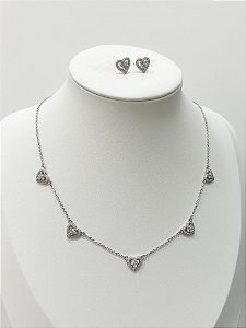 Conjunto Coração Com Zircônias Prata 925 Jóia