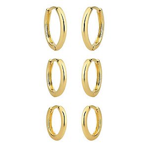 Brinco Trio de Argolas Lisas Douradas