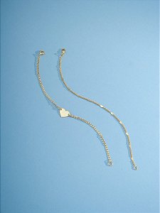 Pulseira Plaquinhas de Coração Banho de Ouro 18K
