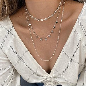 Colar Bolinhas 70cm Banho de Prata