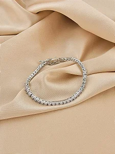 Pulseira Luxo Riviera Incolor Banhado no Ródio Branco
