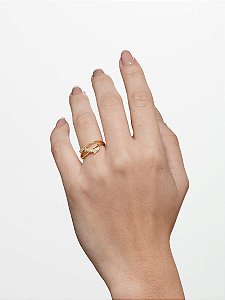 Anel Folha Cravejado  Banho de Ouro 18K