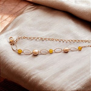 Pulseira Dupla Pérola Pérola Banho de Ouro 18K