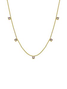 Colar Longo 60cm Veneziana Zircônias Ametista Banho de Ouro18K