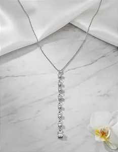 Colar Feminino com Pingente Fileiras de Zircônia 45cm Aço