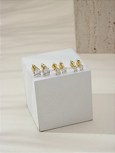 Brinco Trio Gota Ponto de Luz Incolor Banho de Ouro 18K