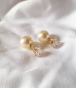 Brinco Ponto de Luz Tarraxa Pérola Inspiração Banho de Ouro 18K