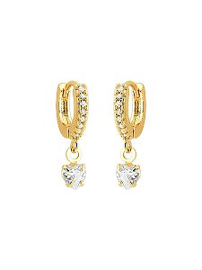 Brinco Argola Cravejada Com Coração P Banho de Ouro 18K
