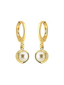 Brinco Argola Com Pérola Banho de Ouro 18K