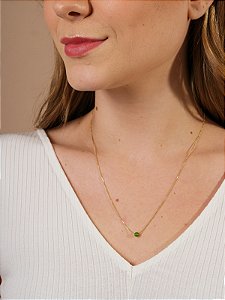 Colar Banho de Ouro 18K Com Pedra Jade Oliva
