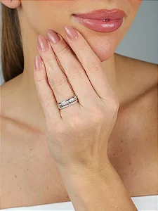 Anel Dois Fios Cravejado Banho de Ródio Tam 21